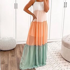 Red dress boutique color block maxi dress size large